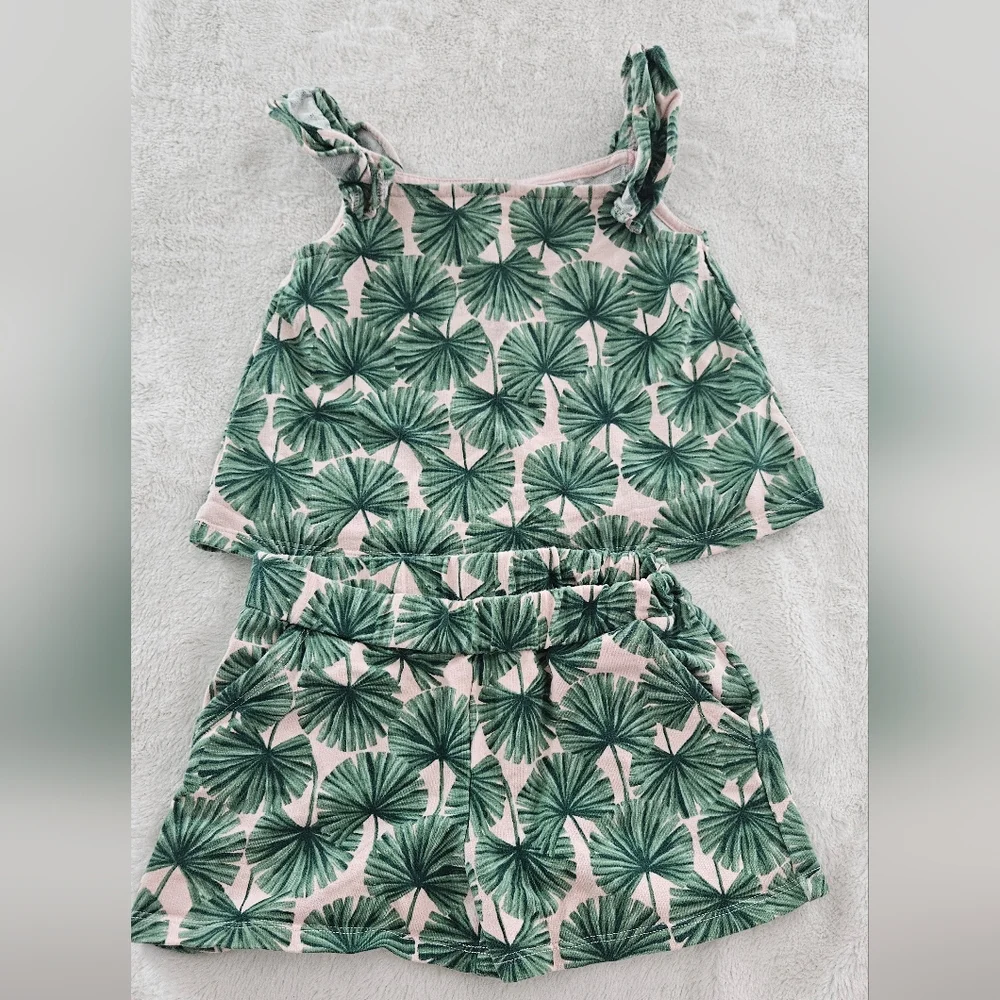 Janie and Jack Pink and Green Tropical Palm Matching Set